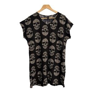 Women's Small Black Gothic Skull Skeleton Halloween Slip on Casual Witchy Dress